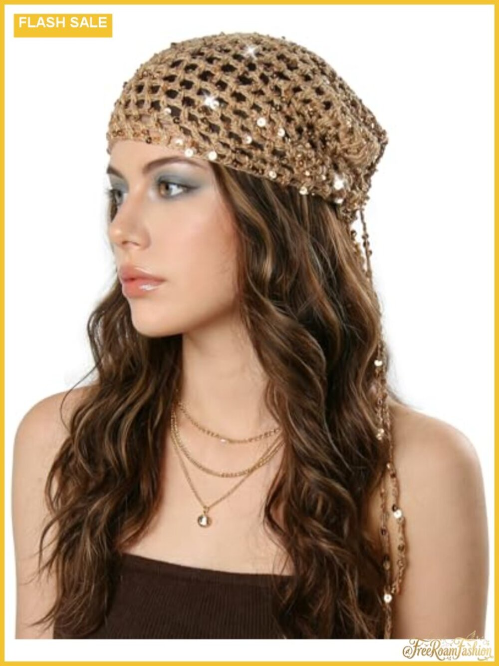 Boho Crochet Cotton Triangle Head Scarf Sequin Sparkle